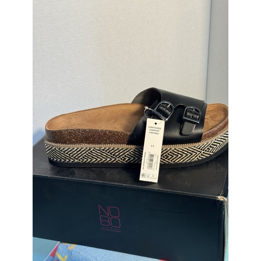 NOBO Black Leather Slide Sandal with Woven Platform - Picture 2 of 8